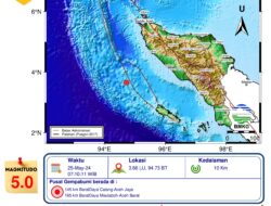Gempa M5,0 Guncang Pantai Barat Aceh dan Simeulue, Tidak Berpotensi Tsunami