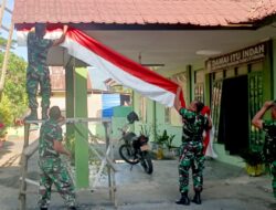 Sambut HUT Ke-79 RI, Koramil Jajaran Kodim 0101/KBA Hiasi Markas dengan Bendera Merah Putih dan Umbul-umbul