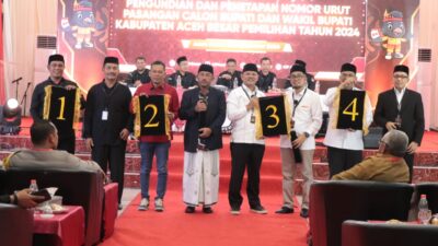 KIP Tetapkan Nomor Urut Paslon Bupati dan Wakil Bupati Aceh Besar periode 2024-2029