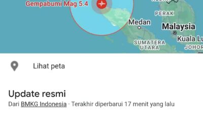 Gempa Magnitudo 5,4 Guncang Banda Aceh, Warga Sempat Panik