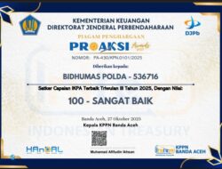Bidhumas Polda Aceh Raih Penghargaan sebagai Satker dengan Capaian IKPA Sangat Baik