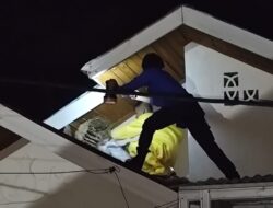 Petugas Damkar Pos Peukan Bada Evakuasi Sarang Tawon di Atap Rumah Warga Gampong Leu Ue
