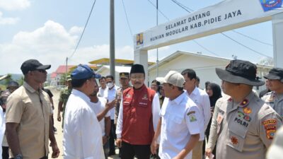 Wagub Aceh Dampingi Mendagri dan Mensos Tinjau Huntara Korban Bencana di Pidie Jaya