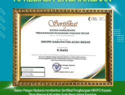 Dinas Pangan Aceh Besar Terima Penghargaan Nasional OKKPD Dengan Kategori Baik